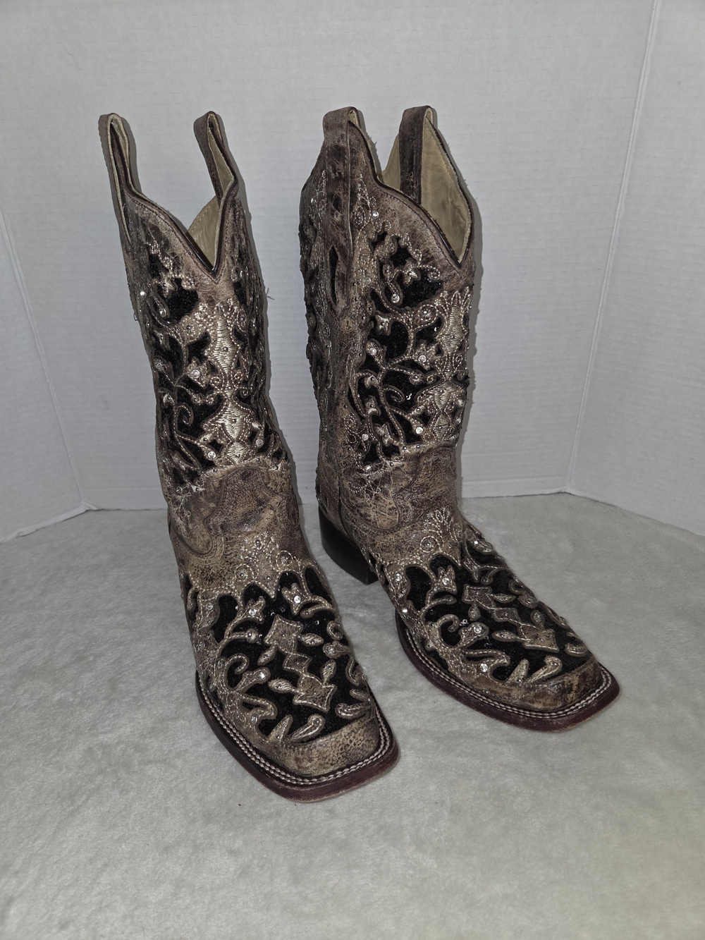 Corral 10 M Women’s A3648 SEQUIN Glitter Inlay Crystal WESTERN SQUARE TOE BootCo